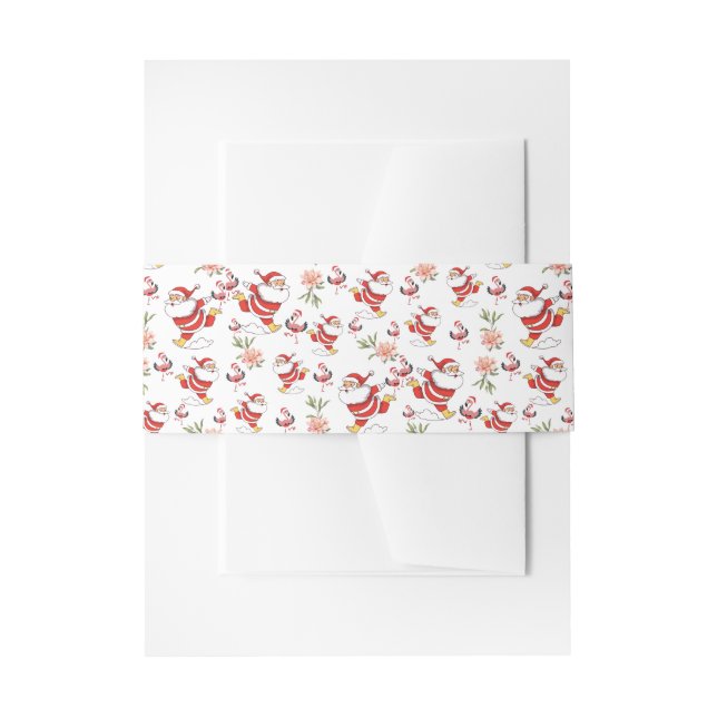 Tropical Flamingo Santa Christmas Pattern Invitation Belly Band (Front Example)
