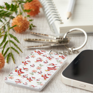 Tropical Flamingo Santa Christmas Pattern Key Ring