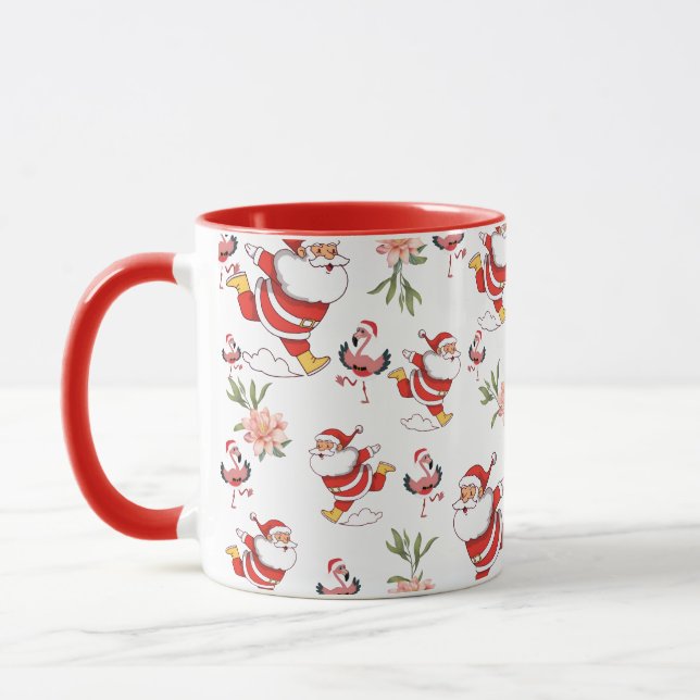 Tropical Flamingo Santa Christmas Pattern Mug (Left)