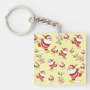 Tropical Flamingo Santa Christmas Pattern Napkins Key Ring