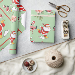 Tropical Flamingo Santa Christmas Pattern Wrapping Paper