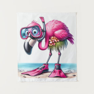 Tropical Flamingo Snorkelling Design Tapestry