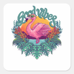 Tropical Flamingo Square Sticker