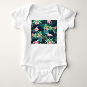 Tropical Flamingo: Summer Flowers Pattern Baby Bodysuit