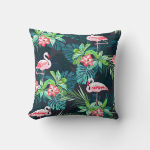 Tropical Flamingo: Summer Flowers Pattern Cushion