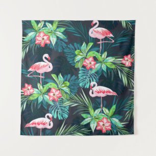 Tropical Flamingo: Summer Flowers Pattern Tapestry