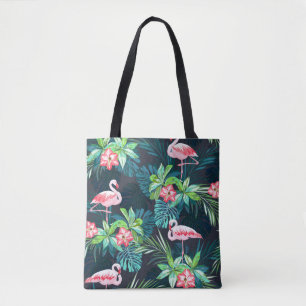 Tropical Flamingo: Summer Flowers Pattern Tote Bag