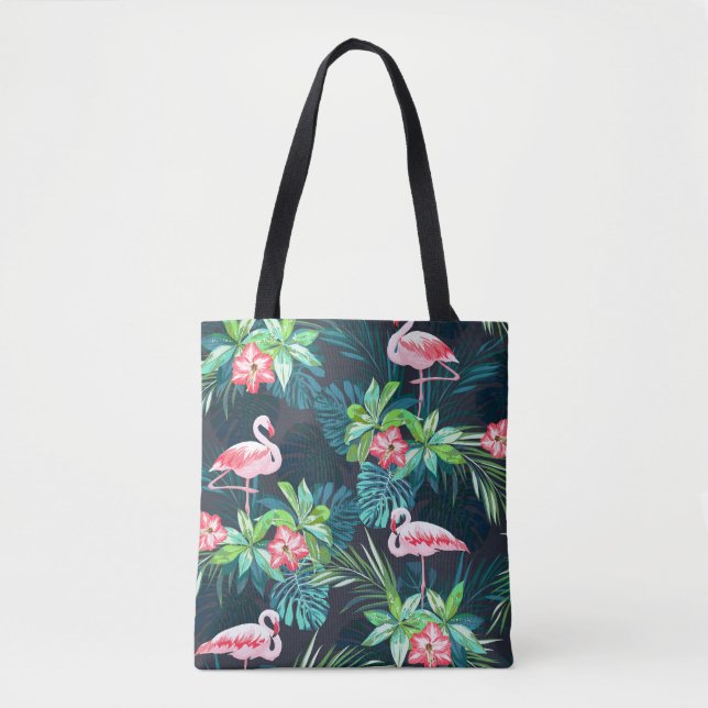 Tropical Flamingo: Summer Flowers Pattern Tote Bag (Front)