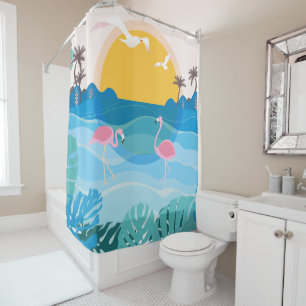 Tropical Flamingo Sunrise Shower Curtain