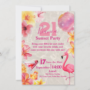 Tropical Flamingo Sunset Party Birthday Cocktail  Invitation
