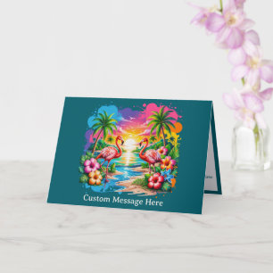 Tropical Flamingo Sunset Personalised Paradise Card