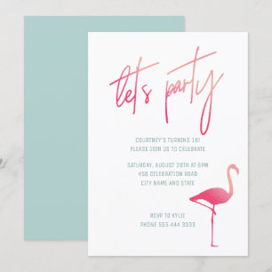 Tropical flamingo sweet sixteen pink & mint invite