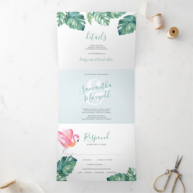 Tropical Flamingo Trifold Wedding Invitation (Inside)