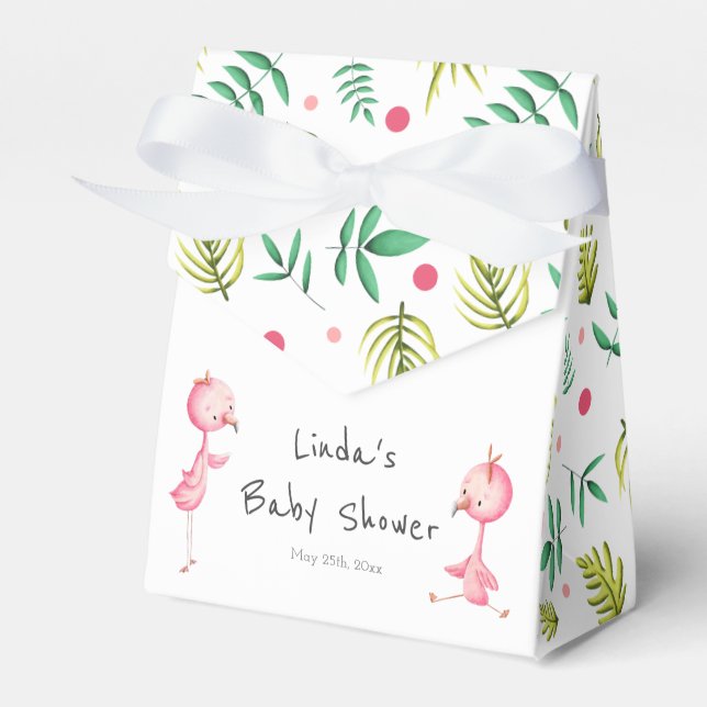 Tropical Flamingo Twins Baby Shower Personalised Favour Box (Front Side)