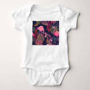 Tropical flamingo: vintage palm pattern. baby bodysuit