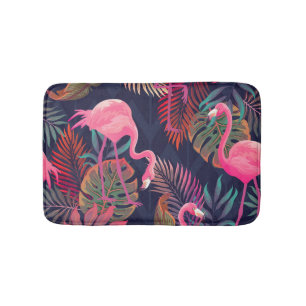 Tropical flamingo: vintage palm pattern. bath mat