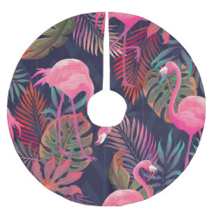 Tropical flamingo: vintage palm pattern. brushed polyester tree skirt
