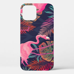 Tropical flamingo: vintage palm pattern. iPhone 12 case