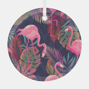 Tropical flamingo: vintage palm pattern. glass tree decoration