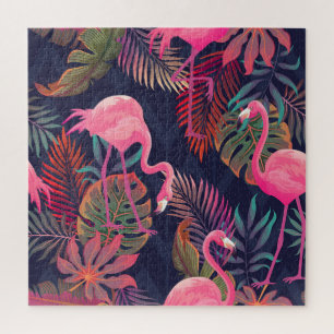 Tropical flamingo: vintage palm pattern. jigsaw puzzle