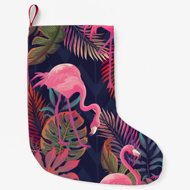 Tropical flamingo: vintage palm pattern. small christmas stocking (Front)