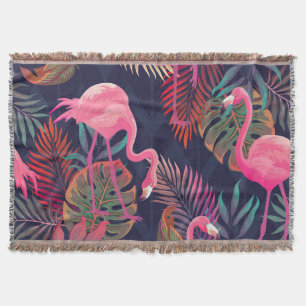 Tropical flamingo: vintage palm pattern. throw blanket