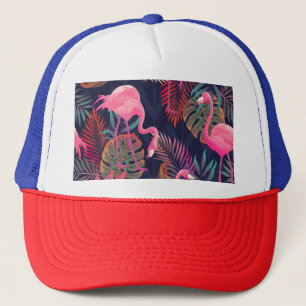 Tropical flamingo: vintage palm pattern. trucker hat