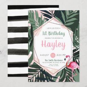 Tropical Flamingo Watercolor Birthday Invitation