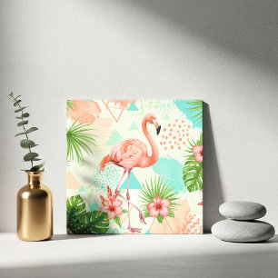 Tropical Flamingo Watercolor & Geometric Pattern Tile