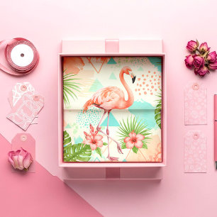 Tropical Flamingo Watercolor & Geometric Pattern Tissue Paper