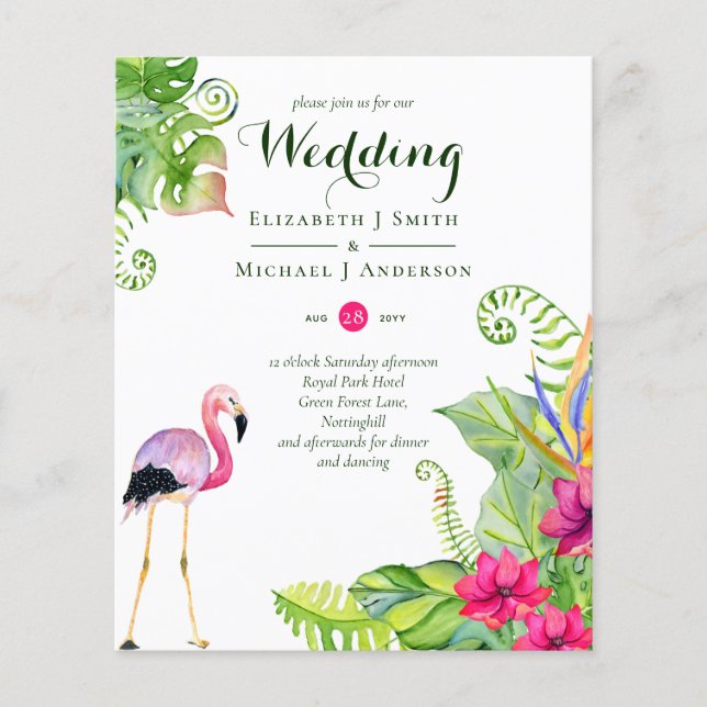 Tropical Flamingo Wedding Invites Fuchsia Ginger (Front)