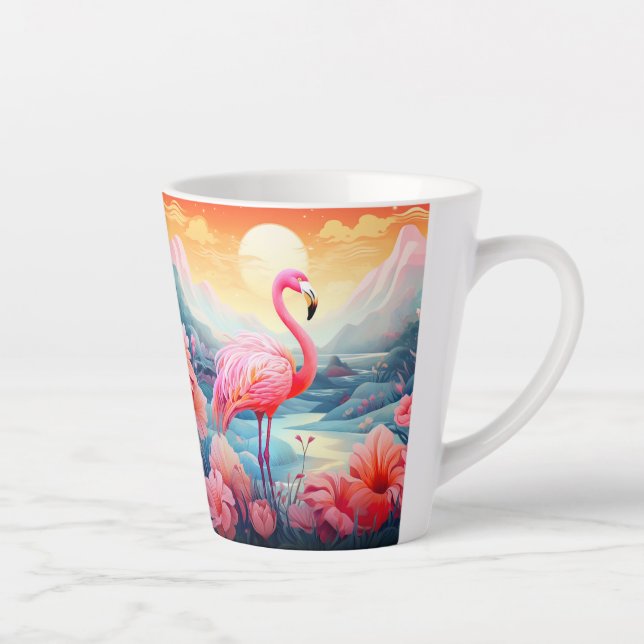 Tropical Flamingo with Flowers-76280 Latte Mug (Right)