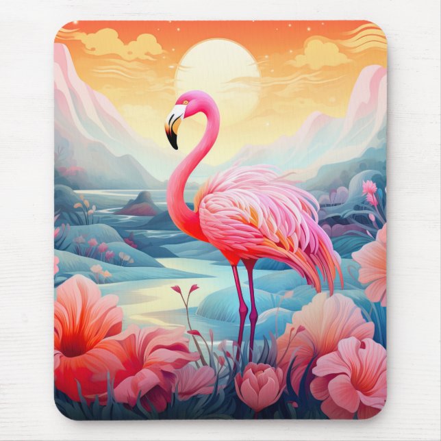 Tropical Flamingo with Flowers-76280 Mouse Mat (Front)