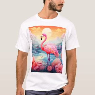 Tropical Flamingo with Flowers-76280 T-Shirt