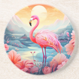Tropical Flamingo with Flowers Coaster