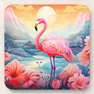 Tropical Flamingo with Flowers Coaster