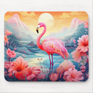 Tropical Flamingo with Flowers Mouse Mat
