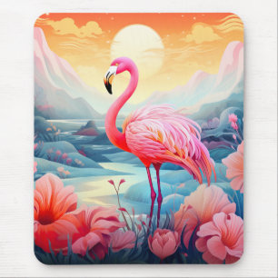 Tropical Flamingo with Flowers Mouse Mat