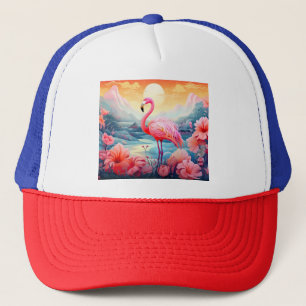 Tropical Flamingo with Flowers Trucker Hat