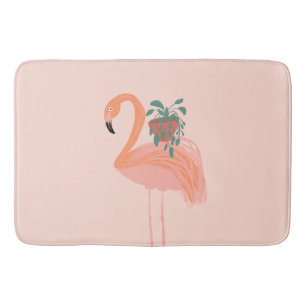 Tropical Flamingo with Potted Plant Hand Drawn     Bath Mat