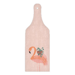 Tropical Flamingo with Potted Plant Hand Drawn    Cutting Board