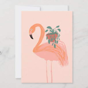 Tropical Flamingo with Potted Plant Hand Drawn    Invitation