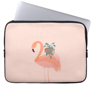 Tropical Flamingo with Potted Plant Hand Drawn Laptop Sleeve