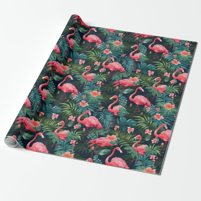 Tropical Flamingo Wrapping Paper (Unrolled)