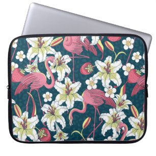 Tropical Flamingoes and Lilies Seamless Pattern Laptop Sleeve