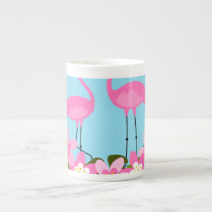 Tropical Flamingos and Floral Illustration Bone China Mug