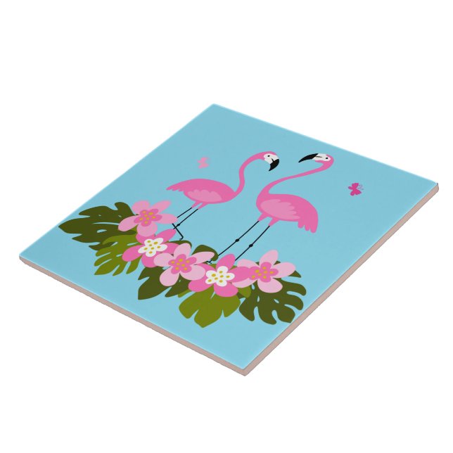 Tropical Flamingos and Floral Illustration Tile (Side)