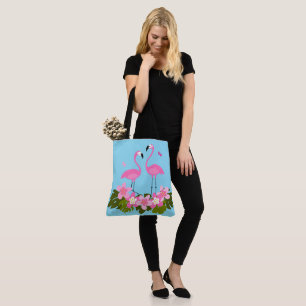 Tropical Flamingos and Floral Illustration Tote Bag