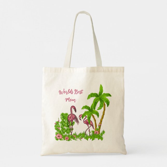 Tropical Flamingos and Flowers Tote Bag (Back)