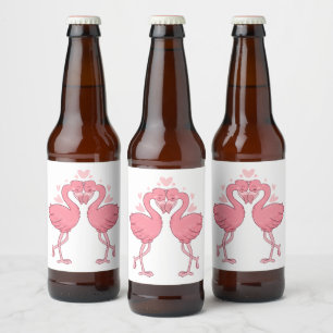 Tropical Flamingos Beach Cute Pink Summer Wedding Beer Bottle Label